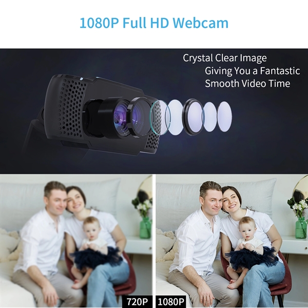 1080P USB Webcam with Microphone, Auto Light Correction, Plu - Image 3