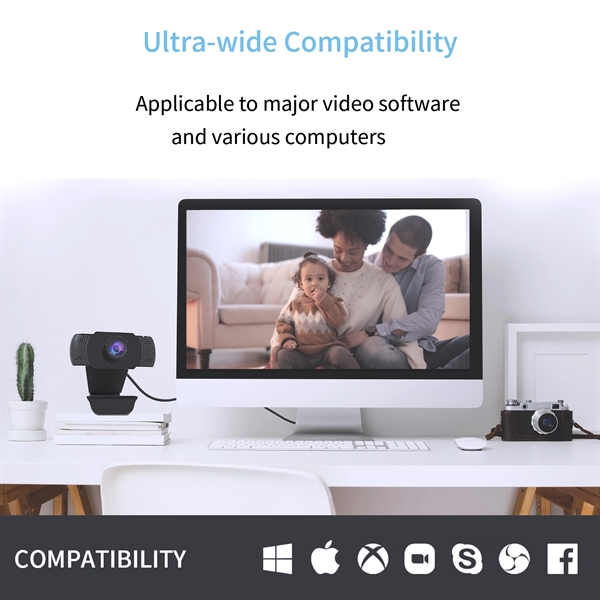 1080P USB Webcam with Microphone, Auto Light Correction, Plu - Image 4