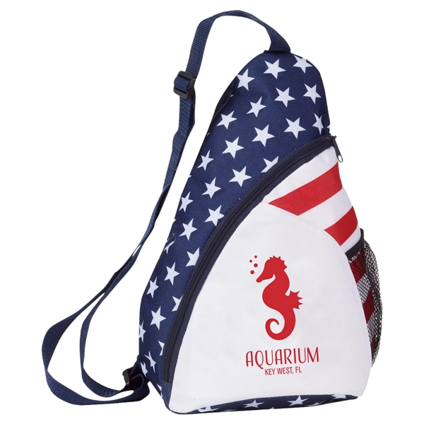 Patriotic Sling Backpack with USA Made Embroidered Face Mask - Image 1