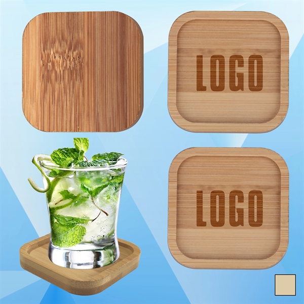 2 3/8'' Wooden Square Shaped Coaster - Image 1