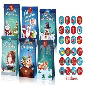 12pcs/set Christmas Kraft Paper Gift Bag with Stickers