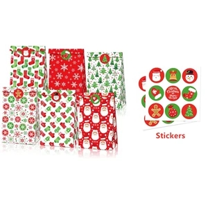 12pcs/set Christmas Kraft Paper Bag with Stickers