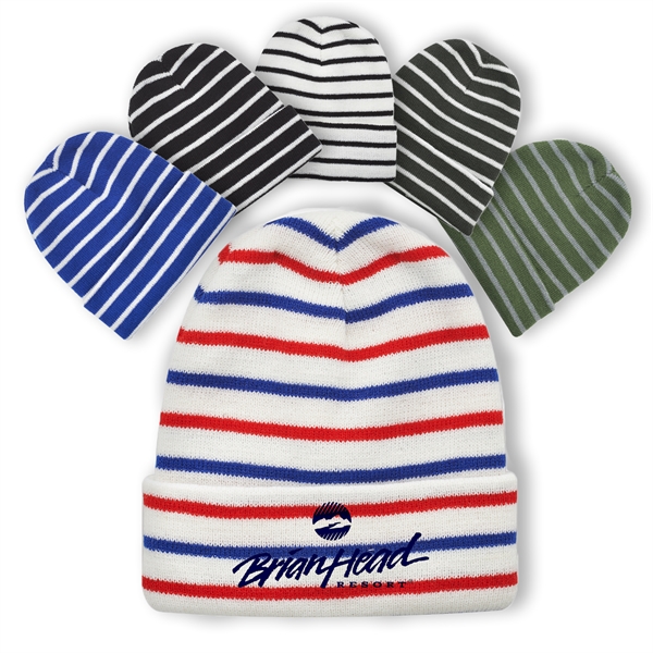 Striped Beanie w/ Custom Embroidery Two-Tone Beanies