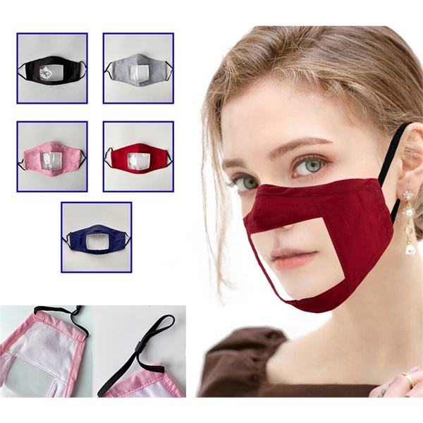 Adult Reusable Cotton Face Mask w/ Transparent Window - Image 2