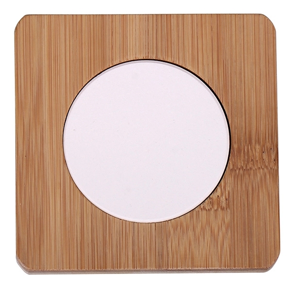 3 3/4'' Ceramic and Wooden Square Shaped Coaster - Image 2