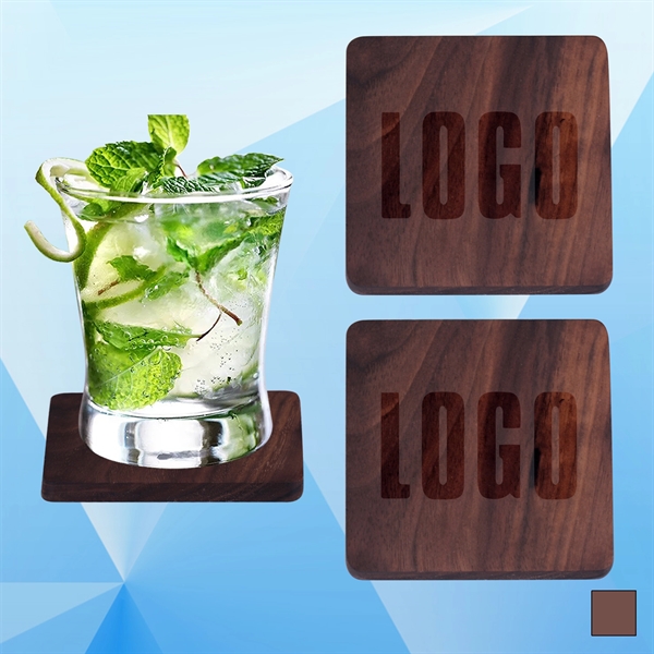 3 1/2'' Wooden Square Shaped Coaster - Image 1