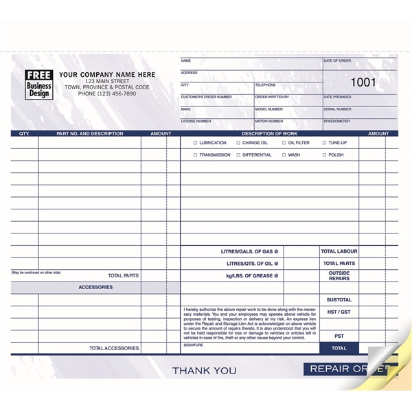 Automotive Repair Work Orders / Invoices, Compact