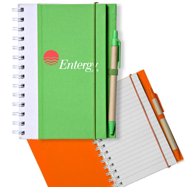 Recyclable Spiral Notebook w/ Pen Two-Tone ECO Notebooks - Image 1