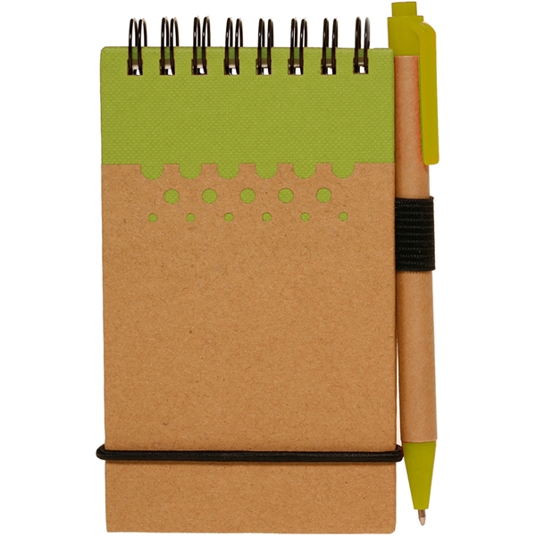 Two-Tone Spiral Notepad w/ Pen Recyclable Pocket Jotters - Image 3