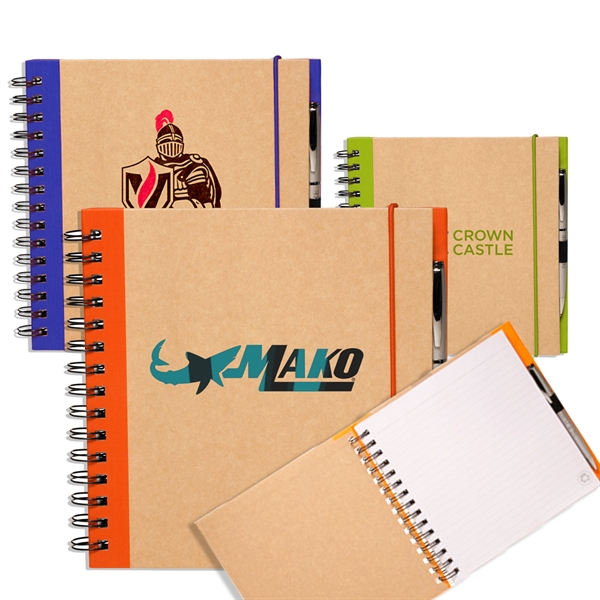 Recycled Spiral Notebooks w/ Elastic Band and Pen Loop - Image 1