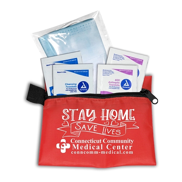 5Piece Kit with 3Ply Mask & Antiseptic Wipes in Zipper Pouch - Image 2