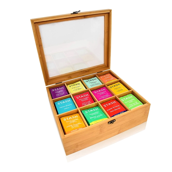 12 Compartments Bamboo Tea Bag Box - Image 1