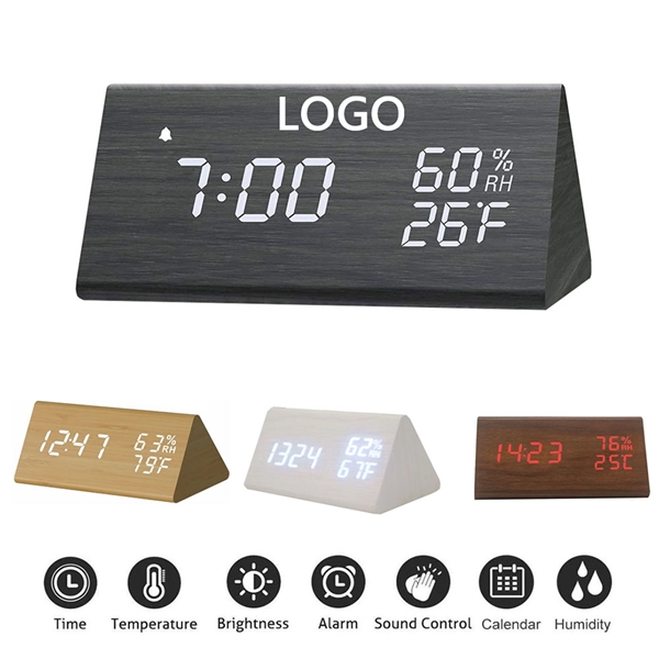 Temperature and Humidity Wood Style Alarm Clock - Image 1