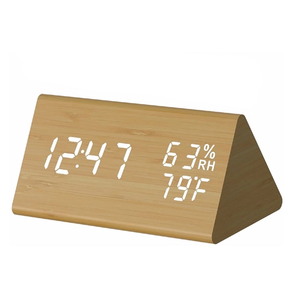 Temperature and Humidity Wood Style Alarm Clock - Image 2
