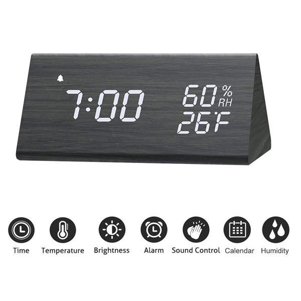 Temperature and Humidity Wood Style Alarm Clock - Image 5