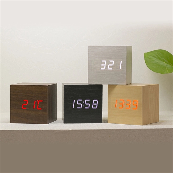 Cube Wood Style Digital Alarm Clock - Image 7