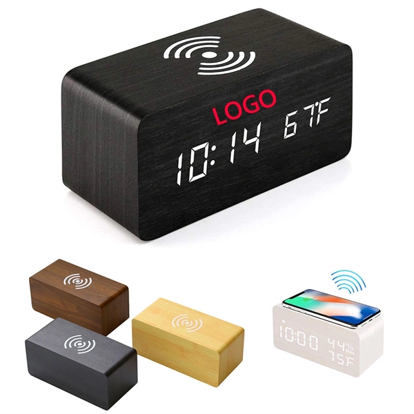 Wood Style Wireless Charging Alarm Clock - Image 1