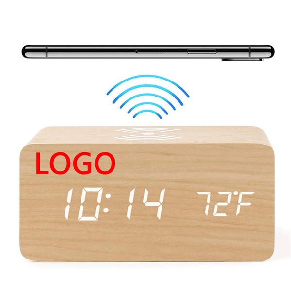 Wood Style Wireless Charging Alarm Clock - Image 3