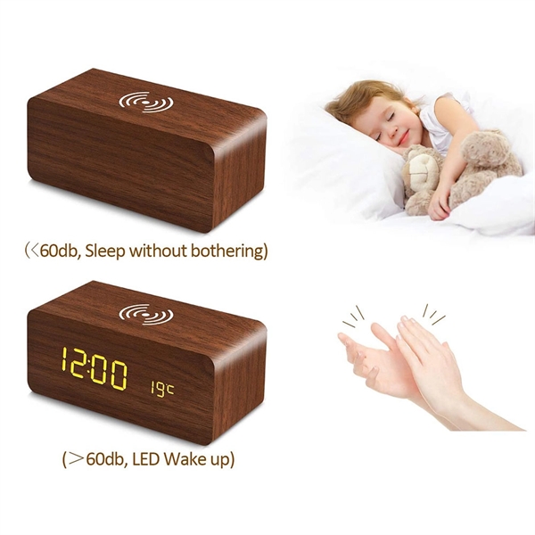 Wood Style Wireless Charging Alarm Clock - Image 4