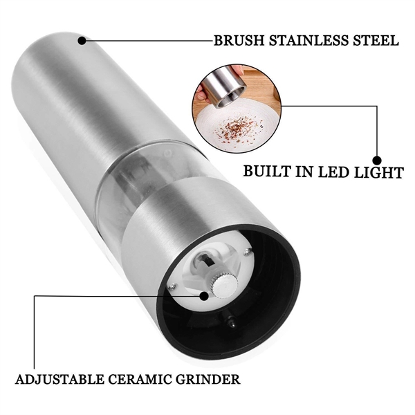 Stainless Steel Electric Salt and Pepper Grinder Battery Ope - Image 3