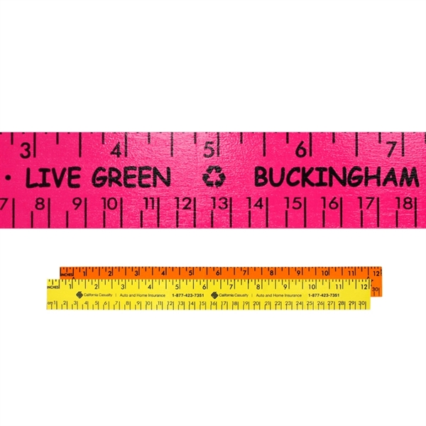 12" Fluorescent Wood Ruler - English & Metric Scale - Image 5