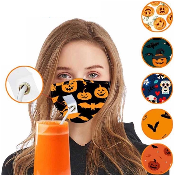 3D Halloween Hole Face Mask Straw Friendly - Image 3