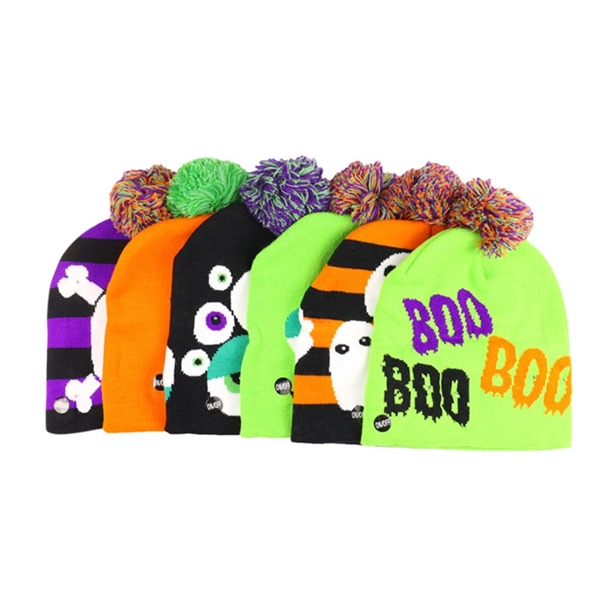 Halloween LED Knit Hat With Pom Pom - Image 2