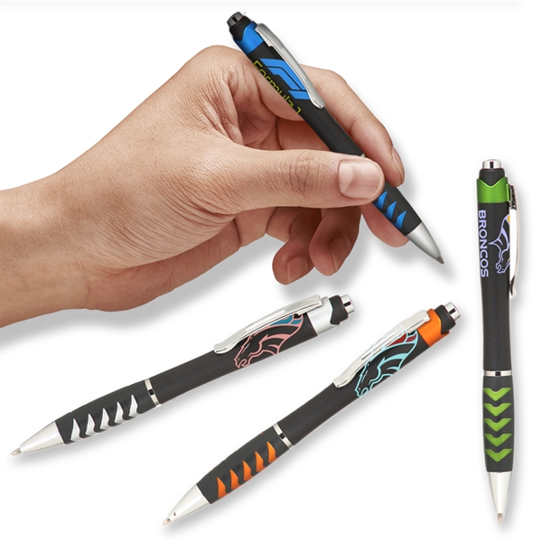 Plastic Ballpoint Pens w/Metallic accents & Colored Grip