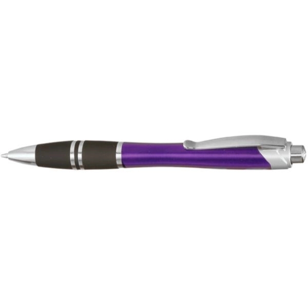 Silver Accent Plastic Pens w/ Rubber Grips & Colorful barrel - Image 4