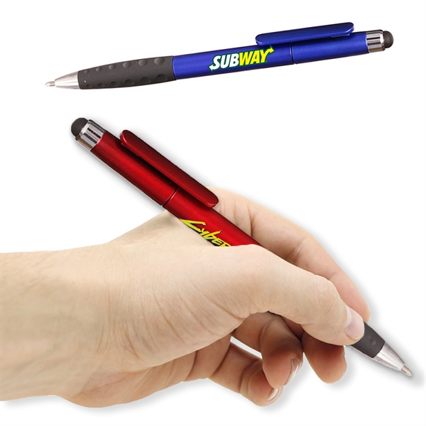 Ballpoint Twist Plastic Pens w/ Rubber Grip & Stylus Top