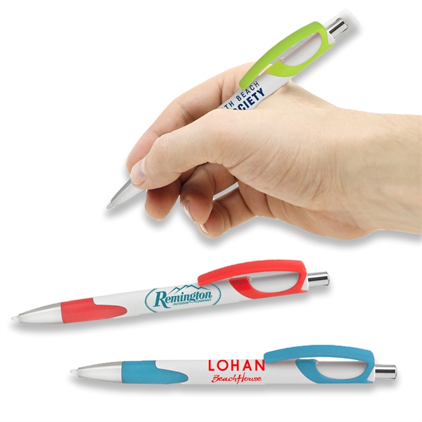 Plastic Ballpoint Pens w/ Fun Color Accent & Rubber Grip