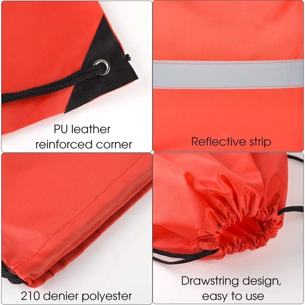 Drawstring Backpack Bag with Reflective Strip - Image 4