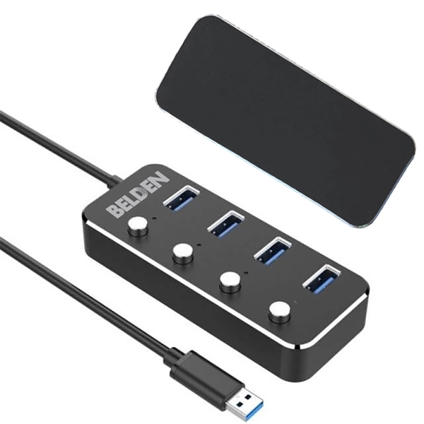 USB 3.0 Hub Aluminum 4 Ports Individual Power Control - Image 1