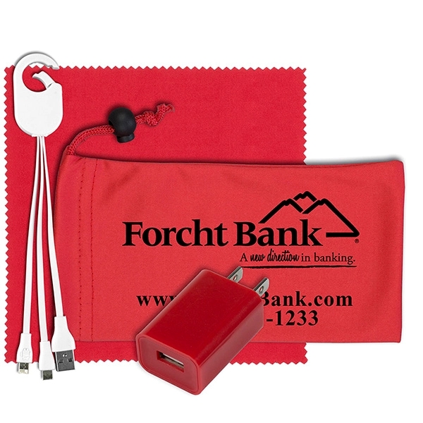 Mobile Tech Wall Charging Kit in Microfiber Cinch Pouch - Image 10