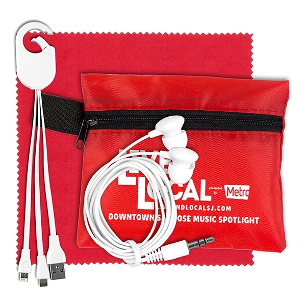 Mobile Tech Charging Cables and Earbud Kit in Zipper Pouch - Image 8