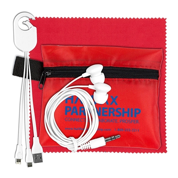 Mobile Tech Charging Cables and Earbud Kit in Zipper Pouch - Image 9