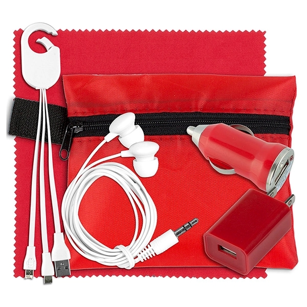 Mobile Tech Home and Auto Charging Kit with Earbuds & Cloth - Image 3