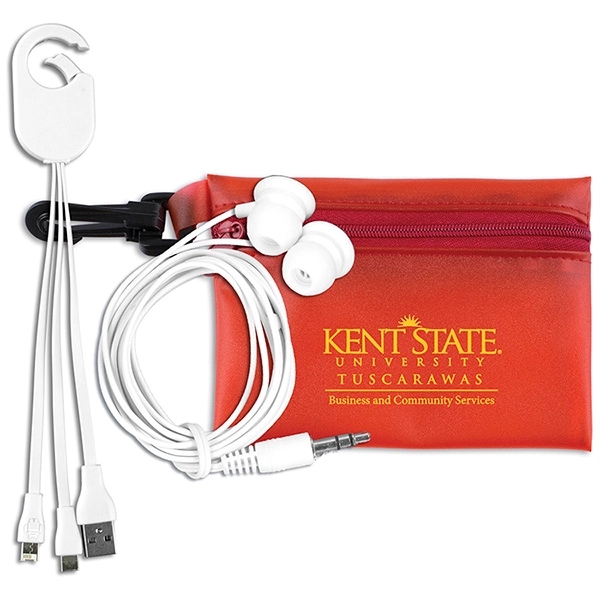 Mobile Tech Earbud and Charging Cables Kit In Zipper Pouch - Image 7