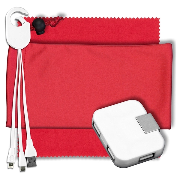 Charging Kit w/ 4 Port USB Hub in Microfiber Cinch Pouch - Image 4