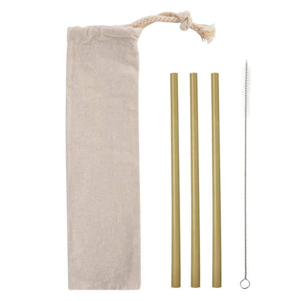 3 Pack Bamboo Straw Kit In Cotton Pouch - Image 1