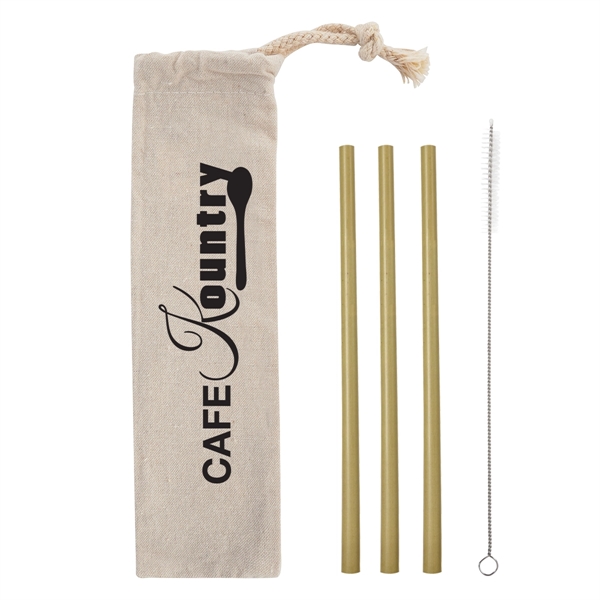 3 Pack Bamboo Straw Kit In Cotton Pouch - Image 2