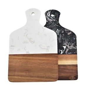 White/Black Marble with Wooden Cheese Board