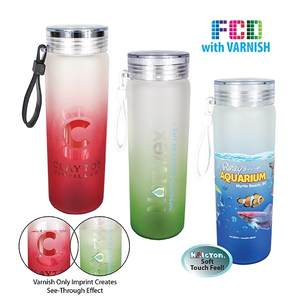20 oz. Halcyon® Frosted Glass Bottle with Screw on Lid, FCD - Image 1