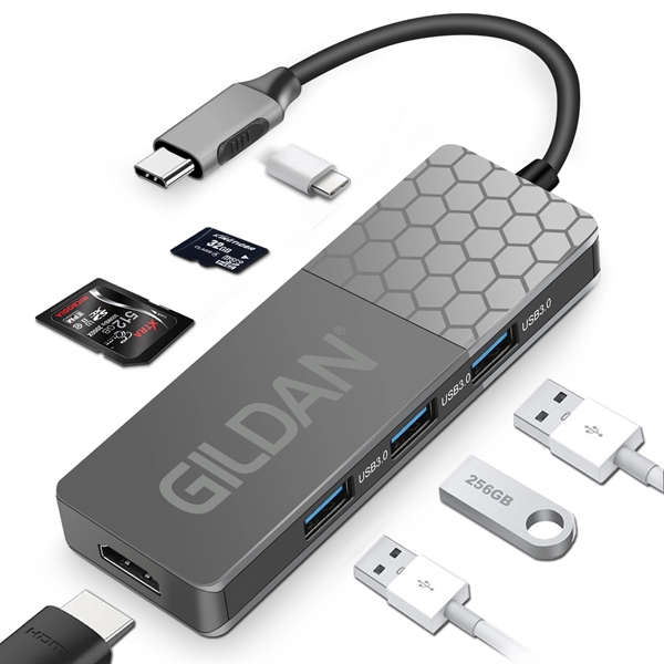 7-In-1 USB Type C Hub 4K USB C To HDMI, 3 USB 3.0 Ports, SD - Image 1