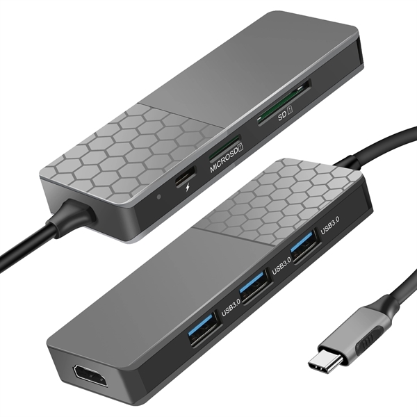 7-In-1 USB Type C Hub 4K USB C To HDMI, 3 USB 3.0 Ports, SD - Image 4