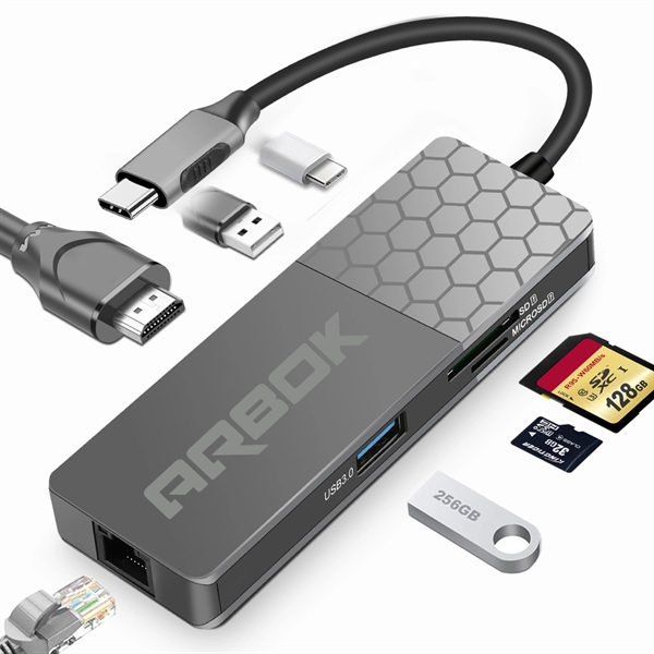 8-In-1 USB Type C Hub 4K USB C To HDMI, 3 USB 3.0 Ports, SD - Image 1