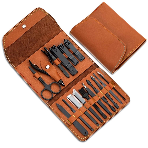 16pcs Manicure Set With PU Leather Case - Image 1