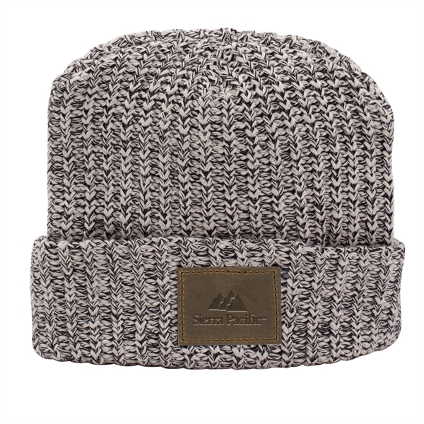 MILLINER Cuffed 100% Cotton Knit Beanie with Leather Patch - Image 1