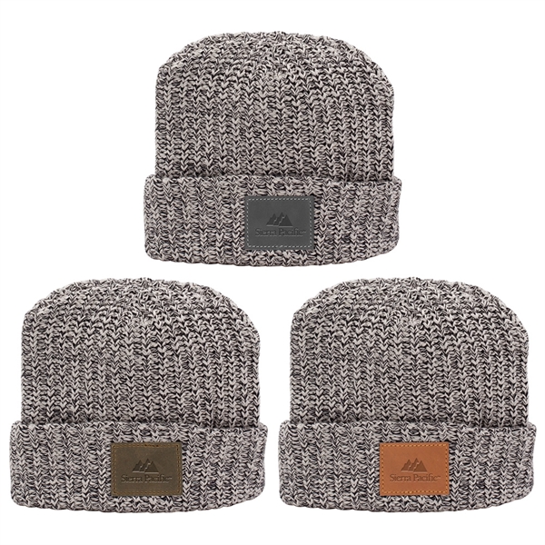MILLINER Cuffed 100% Cotton Knit Beanie with Leather Patch - Image 4