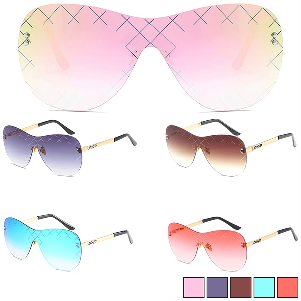 Frameless Fashion Sunglasses w/ Colorful Lens - Image 1